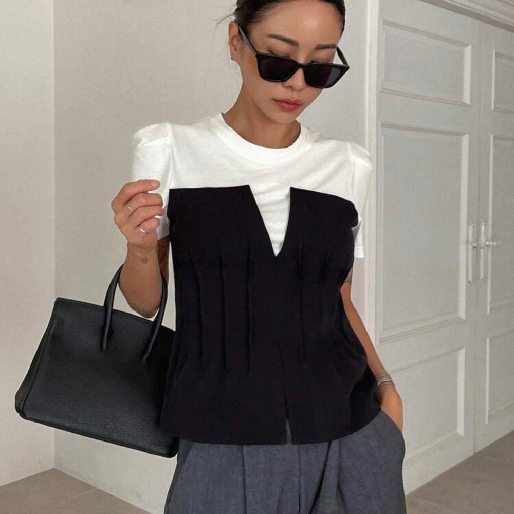 Solid Split Hem 2in1 Tee - image 3